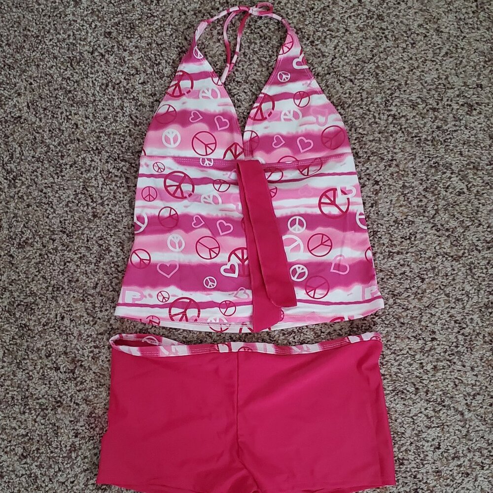 Girl's Pink & White iEFiel Tankini, Size 16